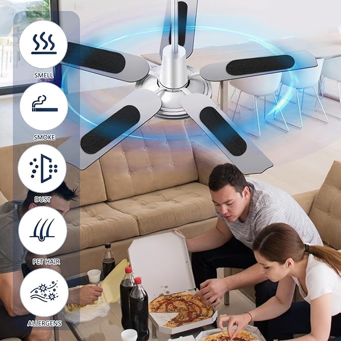 15 Pcs Ceiling Fan Filters for Blades, Fan Filters for Ceiling Fan Blades, Activated Coconut Charcoal Air Purifier Pads - Easy-Stick Universal, Unscented