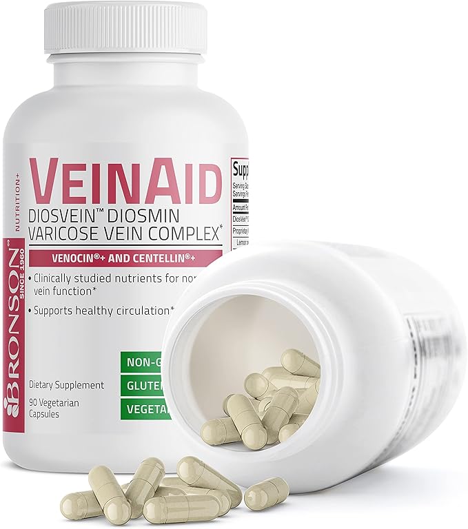 Bronson VeinAid Diosmin 1000mg DiosVein Varicose Vein Complex with Venocin & Centellin, 90 Vegetarian Capsules