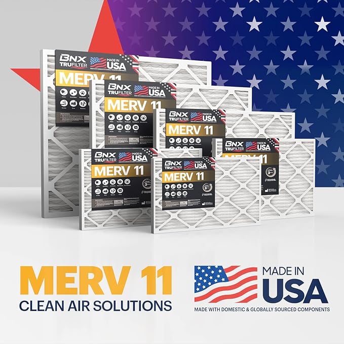 BNX TruFilter 20x22x1 Air Filter MERV 11 (6-Pack) - MADE IN USA - Allergen Defense Electrostatic Pleated Air Conditioner HVAC AC Furnace Filters for Allergies, Dust, Pet, Smoke, Allergy MPR 1200 FPR 7