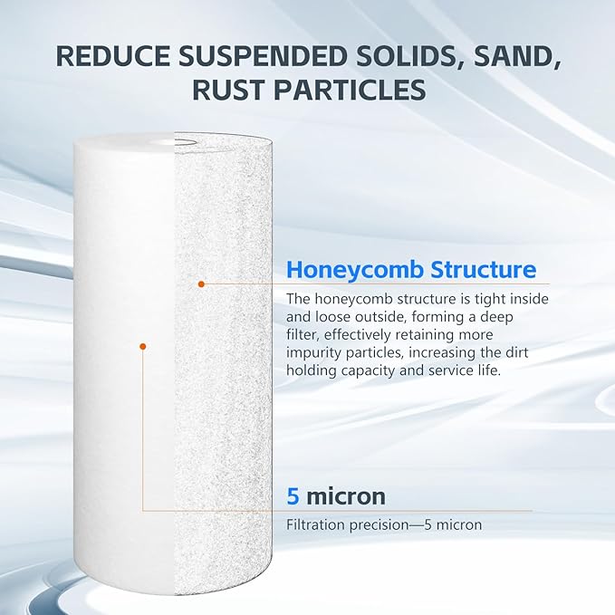 BLUERISE 5 Micron 10" x 4.5" Water Filter Replacement Whole House Sediment Home Water Filter Replacement Cartridge Ro Sediment Filter Easy Installation Fits Any 10" Reverse Osmosis Unit(pack of 2)