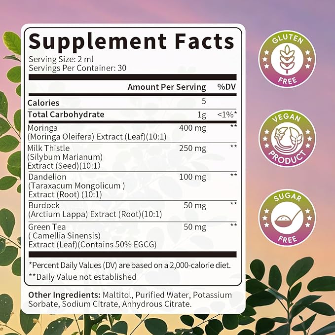 Milk Thistle Liver Detox Drops โ Liver Cleanse Detox & Repair with Moringa, Dandelion, Burdock & Green Tea โ Liquid Herbal Supplement for Liver Support & Liver Health, Vegan, 2 Fl Oz