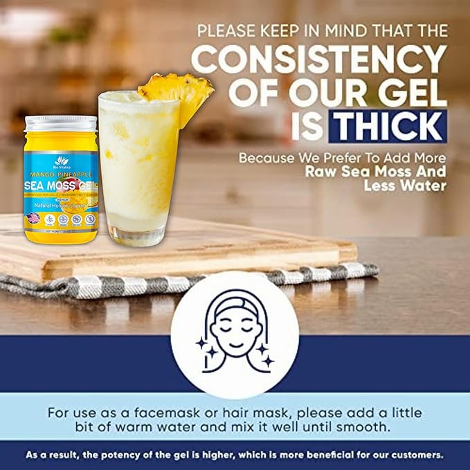 Sea Moss Gel by BioVitalica - Irish sea Moss raw Organic - Premium Quality - Dr Sebi, Vegan superfood for Cells - 100% Natural Seamoss Gel - (Pack of 2, Mango-Pineapple)