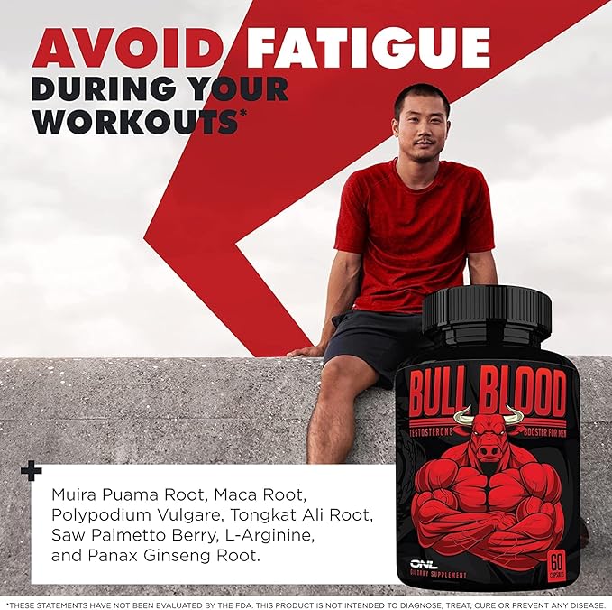 ONL Bull Blood Testosterone Booster - High Potency Male Enhancing Testosterone Supplement for Stamina & Endurance - Test Booster with Maca Root, Horny Goat Weed & Tongkat Ali - 120 Capsules (2-Pack)