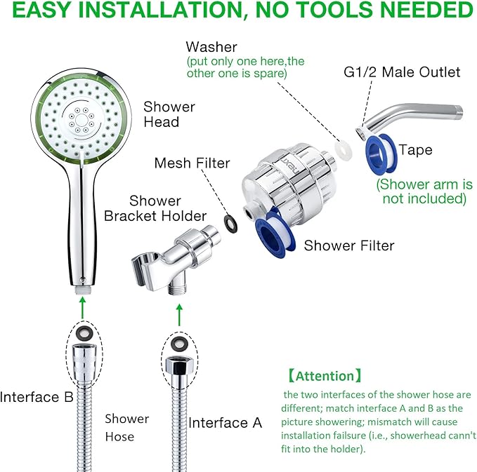 Filtered Shower Head Combo, Includes 79" Hose, 20 Stage Shower Filter Head, High Pressure Handheld Spray Showerhead, Shower Arm Mount Holder, for Hard Well Water Chlorine, Chrome (S10)