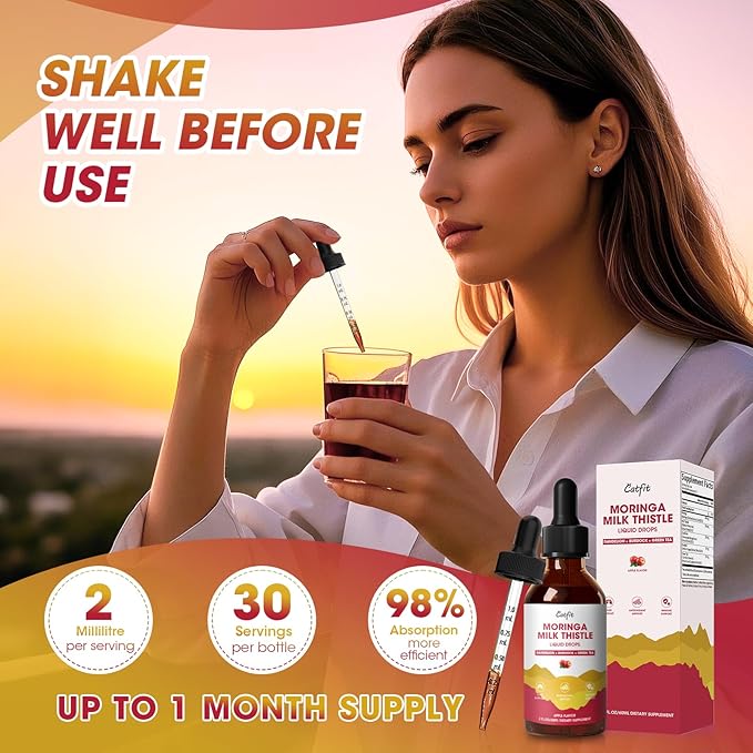 Milk Thistle Liver Detox Drops Apple Flavor โ Liver Cleanse Detox & Repair with Moringa, Dandelion, Burdock & Green Tea โ Herbal Liquid Supplement for Liver Support & Liver Health, Vegan, 2 Fl Oz