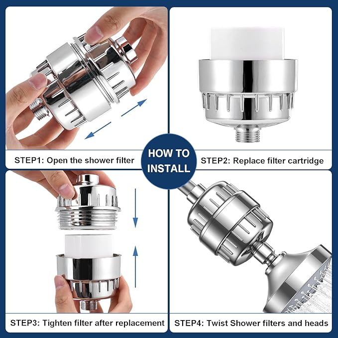 4-Pack 20 Stage Shower Filter Replacement Cartridge - Water Filter Cartridge for Hard Water, Chlorine, Heavy Metals, High Output Shower Water Softener