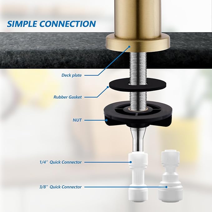 WEWE Drinking Water Faucet for Kitchen Sink, Gold Kitchen Water Filter Faucet Stainless Steel for Reverse Osmosis or Water Filtration System Beverage Non-Air Gap RO Faucet Gold Finish