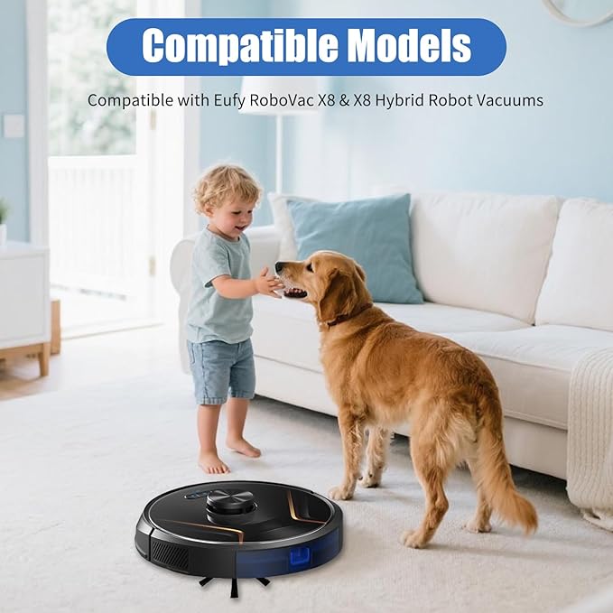 20Pcs X8 Replacement Parts for Eufy RoboVac X8/X8 Hybrid – 2 Roller Brushes, 8 Side Brushes, 6 HEPA Filters, 2 Mop pads, 1 Cleaning Brush & 1 Screwdriver – Not for X8 Pro