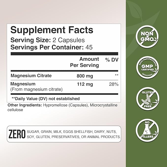 Gade Nutrition Pure Magnesium Citrate Supplement | Calm Magnesium for Sleep | Nature Made Magnesium in Veggie Capsules | Citrato de Magnesio | Magnesium Supplement Made in USA