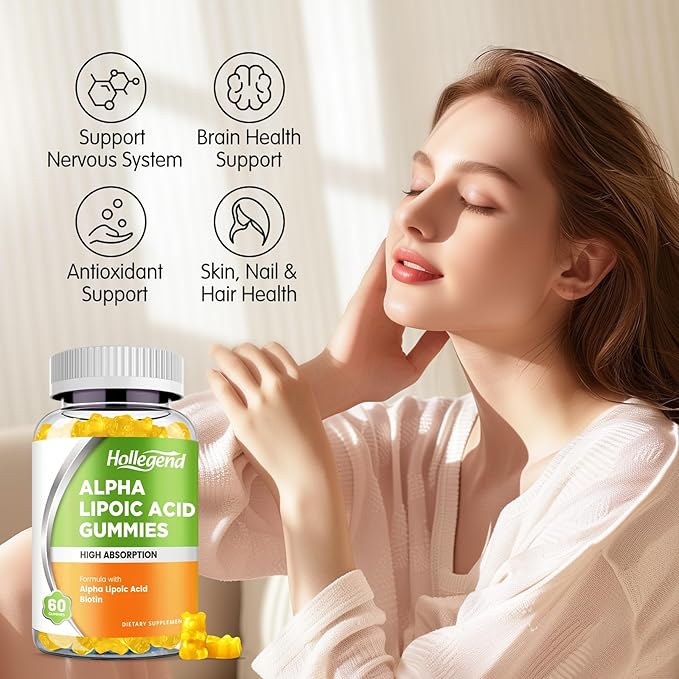 Alpha Lipoic Acid Gummies 1000Mg with Biotion, High Absorption Chewable ALA Supplement for Antioxidant, Brain Health and Nerve Support, Pineapple Flavor, Sugar Free, 120 Chews
