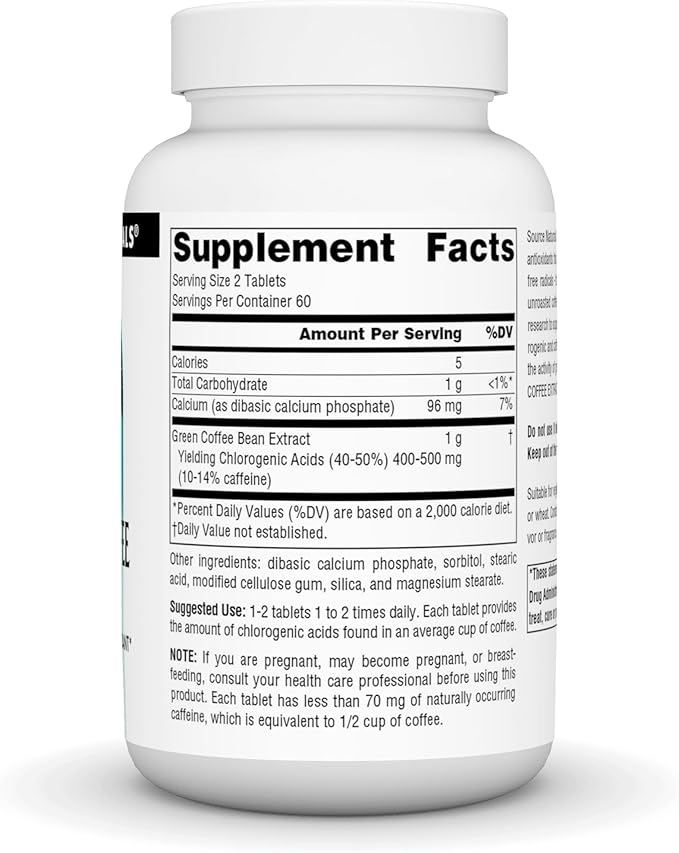 Source Naturals Energizing Green Coffee Extract, Powerful Natural Antioxidant*, 500 mg Tablet - 120 Tablets