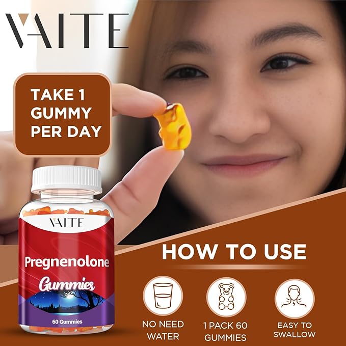 Pregnenolone Memory Supplement for Brain, Hormone Balance for Women and Men, Glycine Supplements, Happy Hormones, Non-GMO, Gluten Free, Cognitive, 60 Vegetarian Seniors and Adult Vitamin Gummies