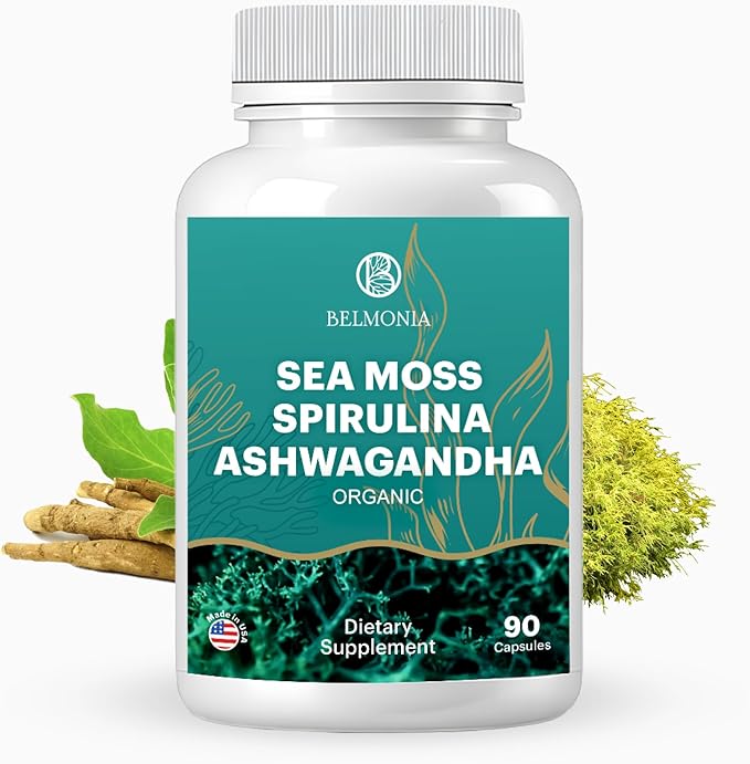 Sea Moss with Spirulina and Ashwagandha Blend Capsules, Mood, Immune Support & Stress Relief, Micro Ingredients & Antioxidants Source โ Non-GMO, Vegan Superfood Supplement, 90 Count