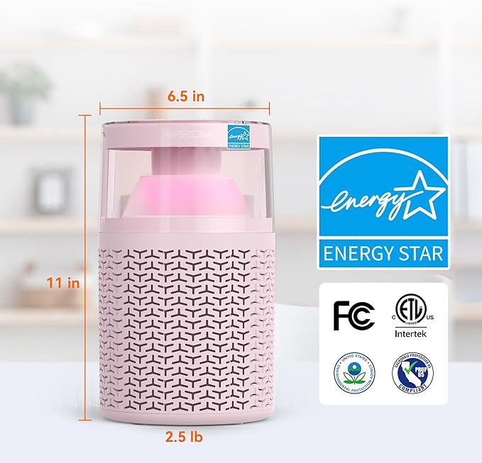 AIRROMI Air Purifiers for Bedroom Home,Up to 658 Ft²,Activated Carbon Filter Cleaner,With Fragrance Sponge for Better Sleep,Night Light,Pet Dander,Allergies,Smoke,Odor,Desktop Air Cleaner A2002 Pink