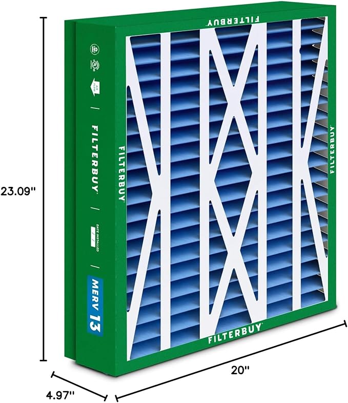 Filterbuy 21x23.5x5 Air Filter MERV 13 Optimal Defense (2-Pack), Pleated HVAC AC Furnace Air Filters Replacement for Trane Perfect Fit & American Standard (Actual Size: 20.00 x 23.09 x 4.97 Inches)