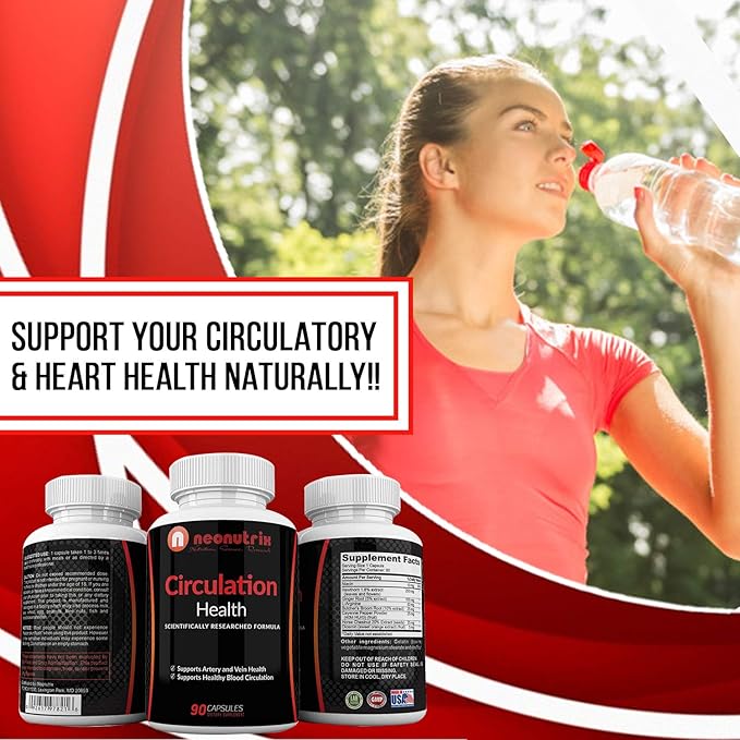 Blood Circulation Health Supplement for Vein Health & Artery Health - L-Arginine, Ginger Root, Hawthorn & Diosmin Cardiovascular Supplement - Natural Circulation Supplements - 90 Capsules by Neonutrix