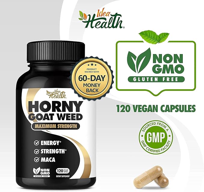 Horny Goat Weed 1275 mg MAX STRENGTH w/Maca (2 Month Supply) - Energy & Performance Complex for Men and Women | 120 Vegan Capsules