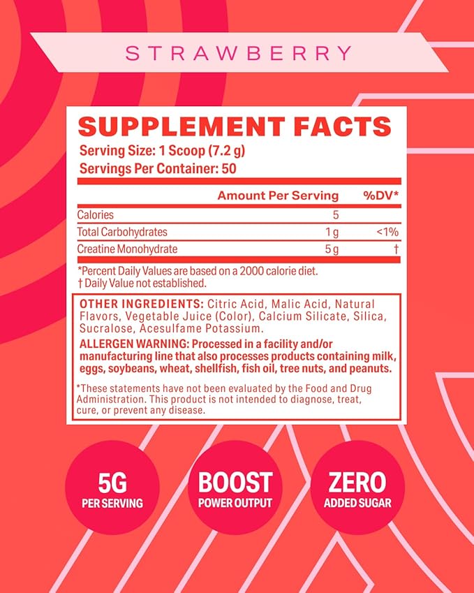 Podium Nutrition, Solos | Creatine Monohydrate, 50 Servings, Strawberry, Boost Athletic Performance