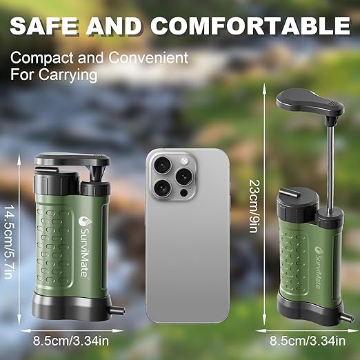 SurviMate Water Purifier Survival Pump,Replacement Cartridge,0.01 Micron 5-Stage Water Purifier System,Hand Pump Water Filter Portable Outdoor Emergency,Camping, Hiking, Backpacking