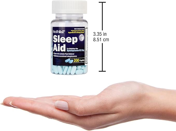 HealthA2Z Sleep Aid 200 Caplets | Diphenhydramine HCl 25mg | Regular Strength Sleeping Pills | Safe & Non-Habit-Forming