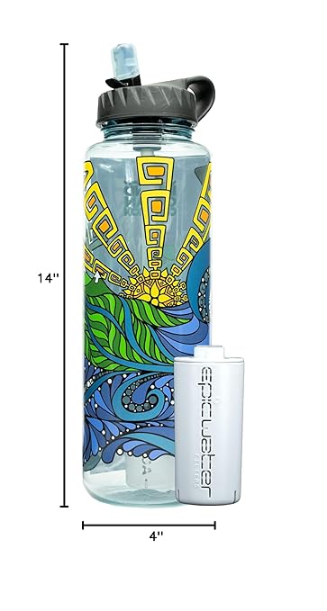 Epic Water Filters Nalgene OG Water Bottle with Filter, USA Made, BPA Free, Removes 99.99% Tap Water Contaminants, Forever Chemicals, IOC Art, 48 oz