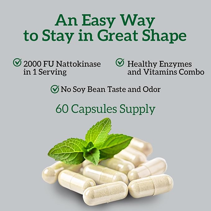 Nattokinase 2000 FU Serrapeptase 240000 SPU Supplement - Enhanced with Coenzyme CoQ10 Vitamin B6 Vitamin C Black Pepper Extract - Nattokinase 400mg Capsule for Men Women