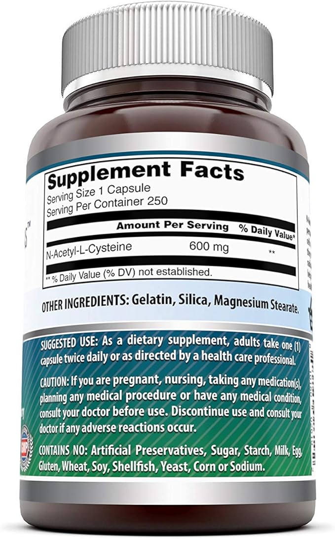 Amazing Formulas NAC 600 Mg | N-Acetyl Cysteine Supplement | Capsules | Non-GMO | Gluten Free | Made in USA (2 Pack, 250 Count)