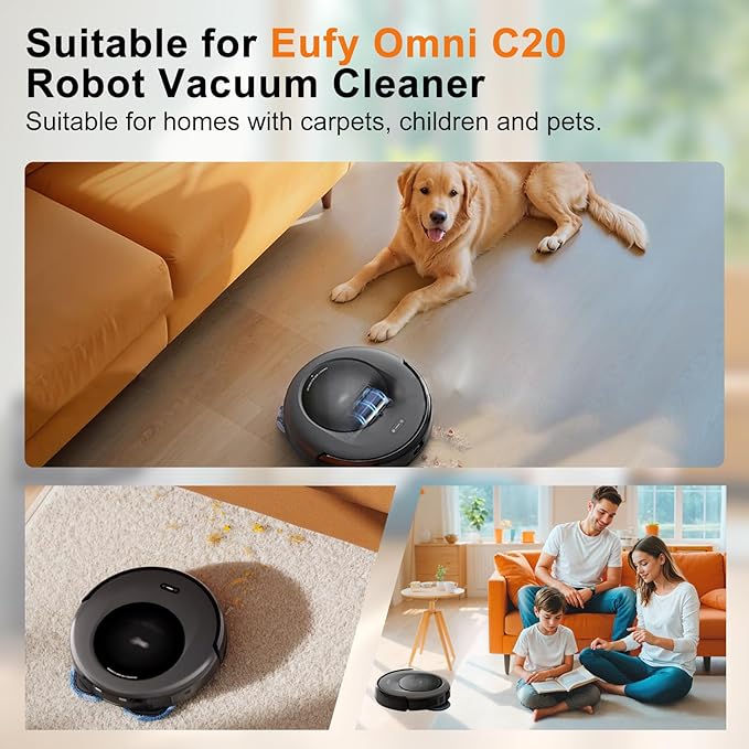 22 Pack Accessories Compatible with Eufy Omni C20 Robotic Vacuum Cleaner Accessory,1 Main Brush, 4 Sweeping Brushes,4 HEPA Filters,5 Dust Bags(Activated Carbon),6 Mop Pads