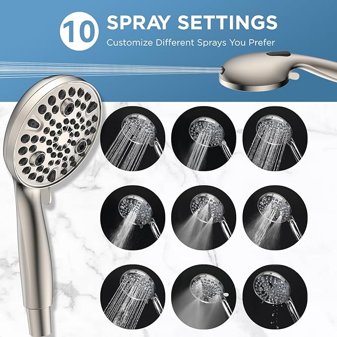 Dual Handheld Shower Head Combo, 2-in-1 Rain Shower Heads System 8 Inch Rainfall Shower Head and 10 Modes High Pressure Hand Held Showerhead with Built-in Power Wash