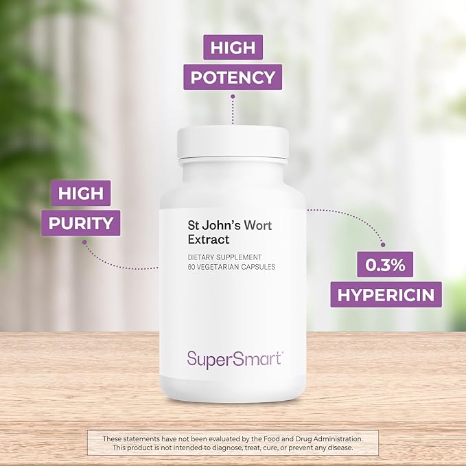 Supersmart - St John's Wort Extract 900mg per Day (0.3% Hypericin) - Emotional Well Being - Pure Standardized Extract - Nerve Health | Non-GMO & Gluten Free - 60 Vegetarian Capsules