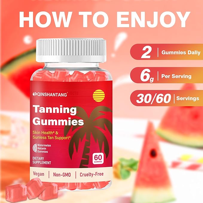Tanning Gummies for WomenDaily Tanning Supplement, Sugar Free | Astaxanthin, L-tyrosine, Lycopene, Vitamin A | Radiant Skin & Immune Support, Antioxidant | Vegan, No GMO, 30 Servings