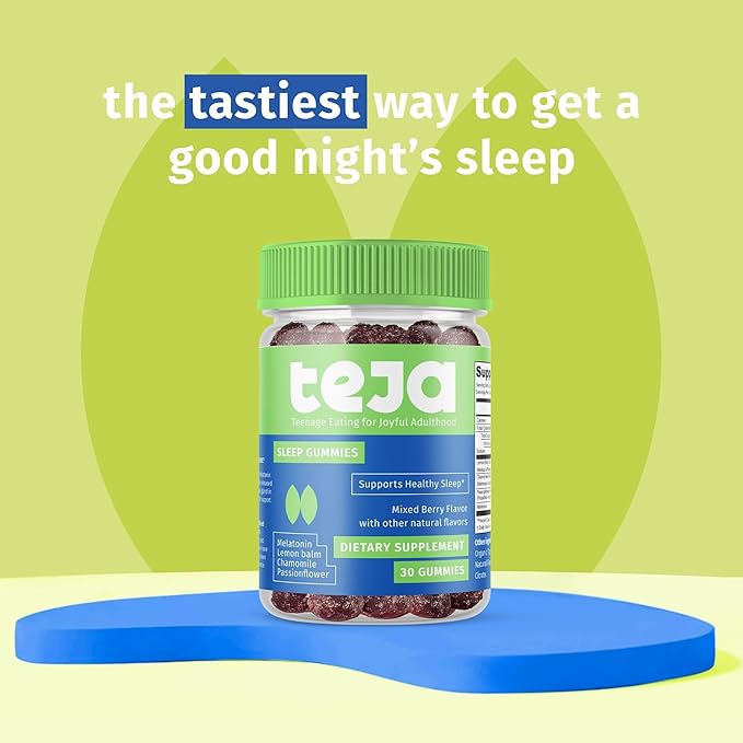 TEJA Sleep Support Gummies for Teens and Adults, 0.3mg Melatonin Chewable Gummy, Melatonin Chewable, 30 Gummies (2 Pack)