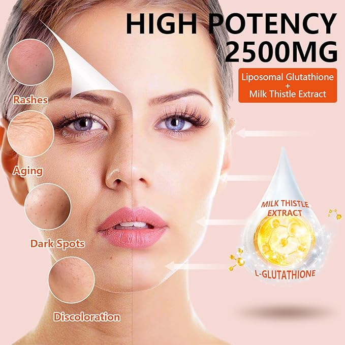 1 Pack 2500MG Liposome Glutathione Gummies, Composite L-Cysteine, L-Glycine Synergies, Collocation Milk Thistle Protect Liver, Increas 98% Absorption Rate, Whitening Skin Antioxidant Anti-Aging