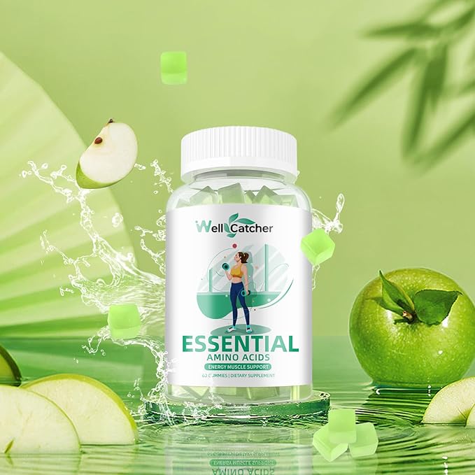 EAA Gummies Essential Amino Acids - All 9 Essential Aminos and All Branched-Chain Aminos (BCAAs) with Muscle Recovery, Energy Support Sugar Free Green Apple Flavor 30 Servings
