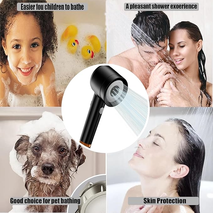 High Pressure Shower Head with Handheld,Shower Head with Filter with Pause Switch Water Saving Filter Showerhead, Filtered Shower with Hose, Bracket and Cotton Filter, Make Bathing Healthier (black)