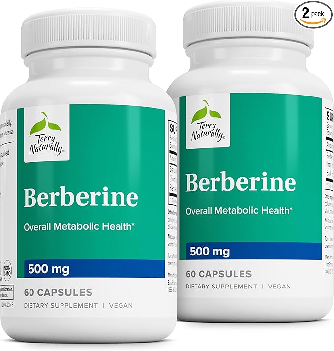 Terry Naturally Berberine - Dietary Supplement with Berberine - Liver Health Supplement for Metabolism Support - Joint Health Support for Men & Women - 60 Capsules (Pack of 2)