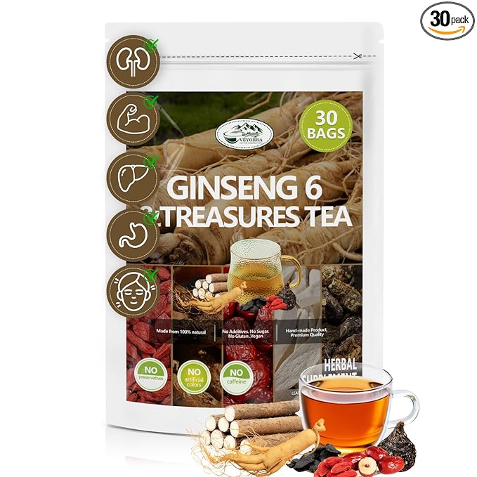 Veyorra Ginseng Six Treasure Tea - Traditional Chinese Herbal Blend, Kidney Tea, Men and Women(30Bags)