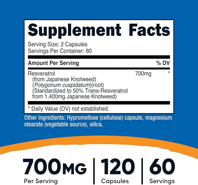 Nutricost Resveratrol 700mg; 120 Vegetable Capsules - 50% Trans-Resveratrol (2 Bottles)