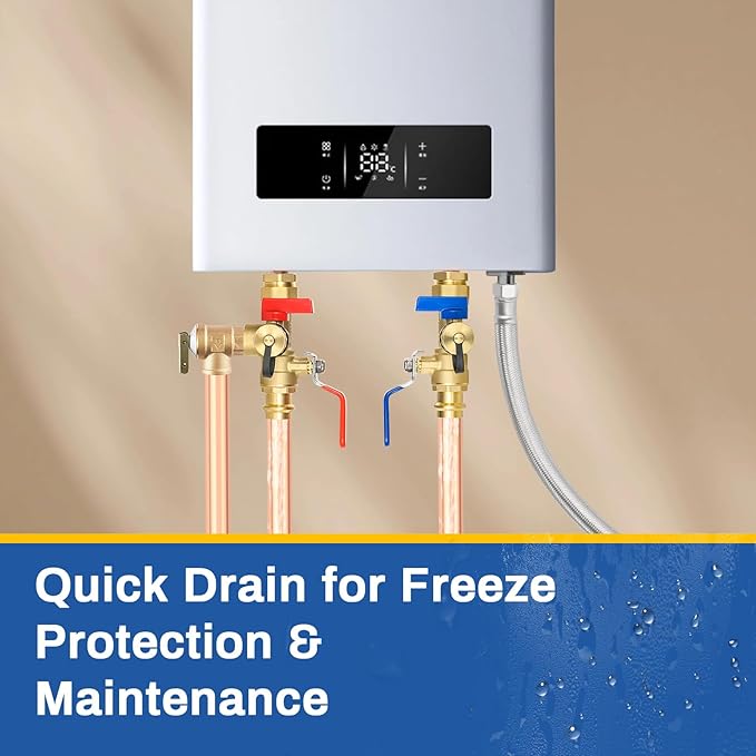 3/4 Inch GUOFIS IPS Tankless Water Heater Valve Kit with Pressure Relief Valve(3/4"FIPx 3/4" Press),1 Set Water Heater Valve Kit