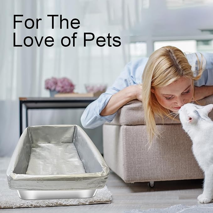 2 Pack Reusable Cat Litter Box Liners for Stainless Steel Boxes (Fits 6'' & 8'' Deep) - Scratch-Resistant & Waterproof Pan Protector, Extends Box Life, Easy to Clean with Non-Slip Design