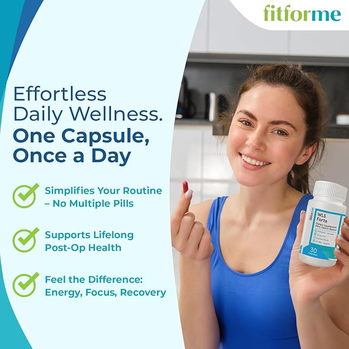 FitForMe One-a-Day Bariatric Multivitamin with Iron — After Weight-Loss Surgery (Gastric Bypass) — Easy-to-Swallow WLS Forte Capsule, 30 Count, 1-Month Supply