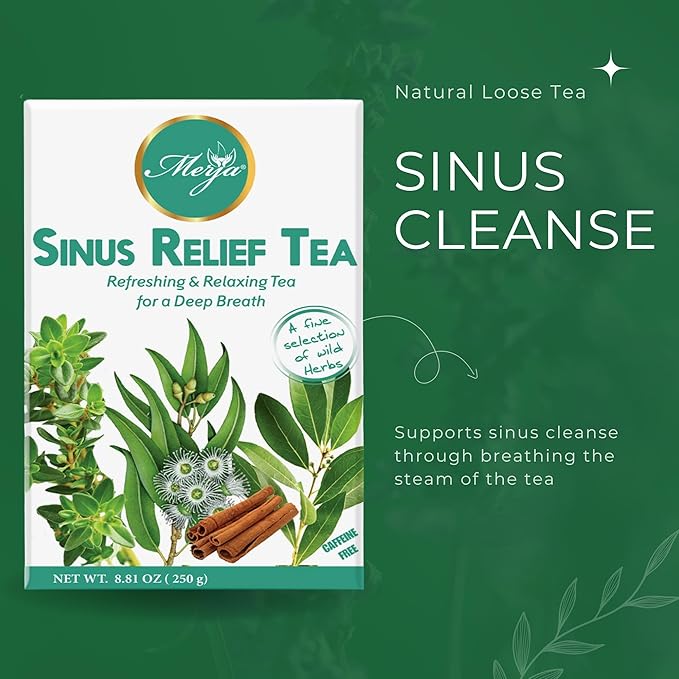 Merja Herbs Sinus Relief Tea - For Sinus Cleanse - Reduce Sinus Discomfort - Mediterranean Loose - Caffeine Free - 100% Natural & Premium Quality 250gr 8.82 oz