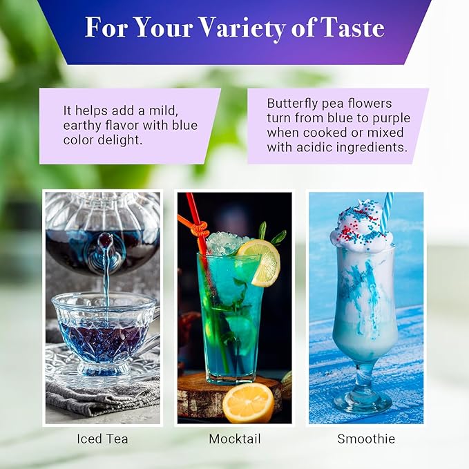 Butterfly Pea Flower 4 oz, Loose Leaf Cut & Sifted (300+ Cups), Non-GMO Dried Flowers, Natural Blue, Purple Drinks & Food Coloring, Premium Quality, By Yogiโs Giftยฎ