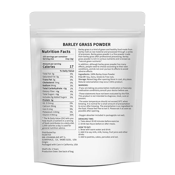 Barley Grass Juice Powder 11 oz - 100% Pure Wheatgrass Powder, Vegan, No Maltodextrin & Sugar.