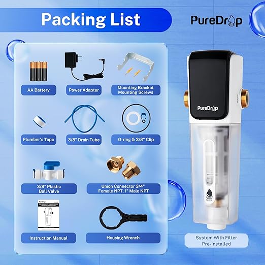 PDR-ARB100WSP Spin Down Sediment Water Filter, Auto Flushing Module with Touch-Screen, Reusable Whole House Sediment Filter for Well Water w/Scraper, 100-Micron Prefilter Filtration System
