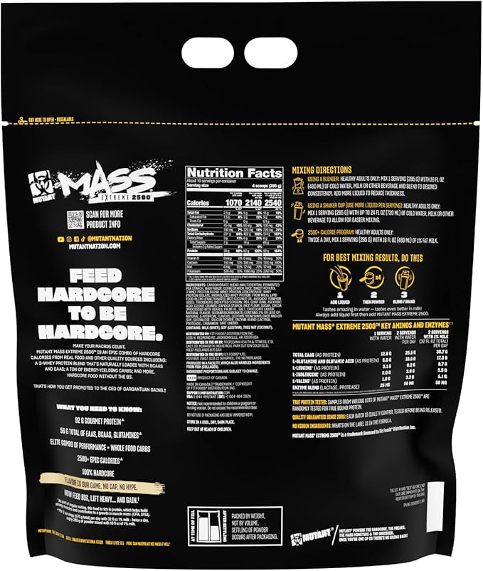 Mutant Mass Extreme Gainer – Whey Protein Powder – Build Muscle Size and Strength – High Density Clean Calories (Cookies and Cream, 12 lbs)