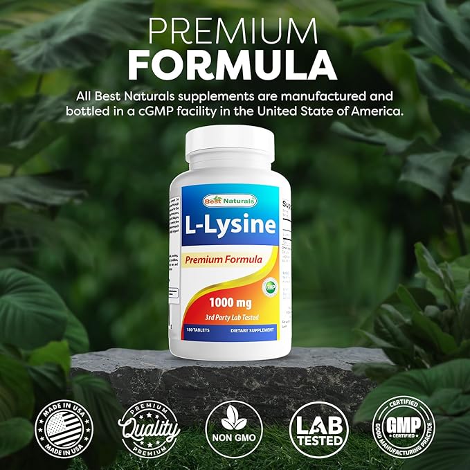 Best Naturals L-Lysine 1000mg 180 Tablets (180 Count (Pack of 1)) (3 Bottles)