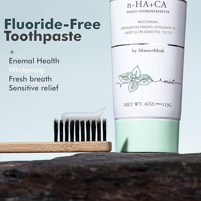 MasterMedi Nano Hydroxyapatite Toothpaste – Fluoride Free, SLS Free, for Sensitive Teeth, Whitening, Enamel Remineralization, Magic Mint, Dentist Recommended, 4 oz (Pack of 3)