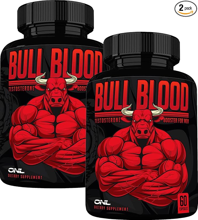 ONL Bull Blood Testosterone Booster - High Potency Male Enhancing Testosterone Supplement for Stamina & Endurance - Test Booster with Maca Root, Horny Goat Weed & Tongkat Ali - 120 Capsules (2-Pack)