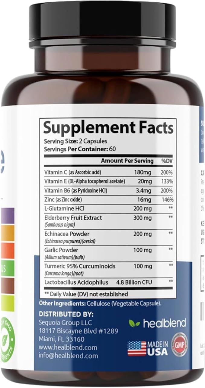 healblend 10 in 1 Immune Support Supplement Booster with Elderberry, Zinc, Echinacea, Turmeric, Lactobacillus Acidophilus, for Adults (2 Pack)